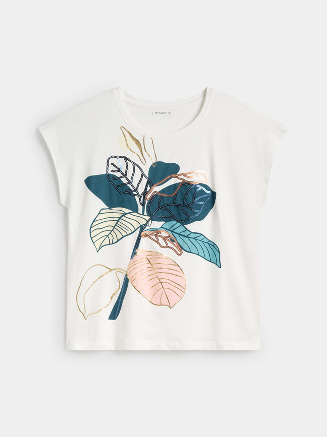 CAMISETA FLORES LENTEJUELAS Blanco Optico