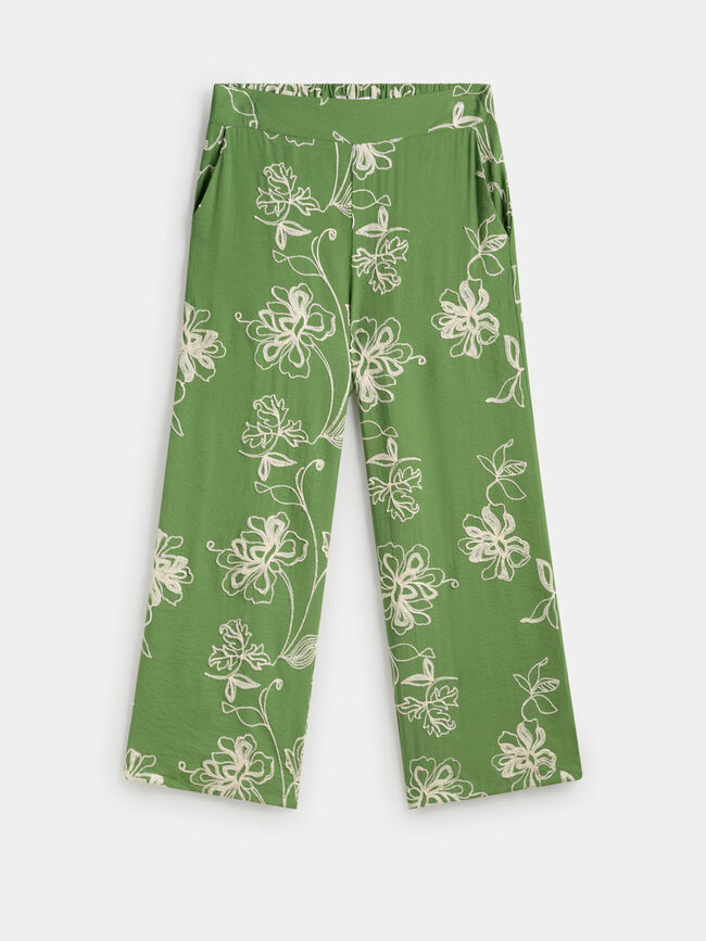 PANTALÓN BORDADO verde cypress