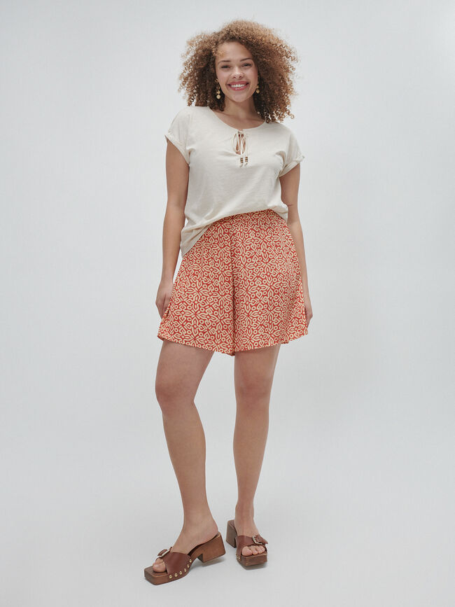 SHORT FLUIDO ESTAMPADO Beige