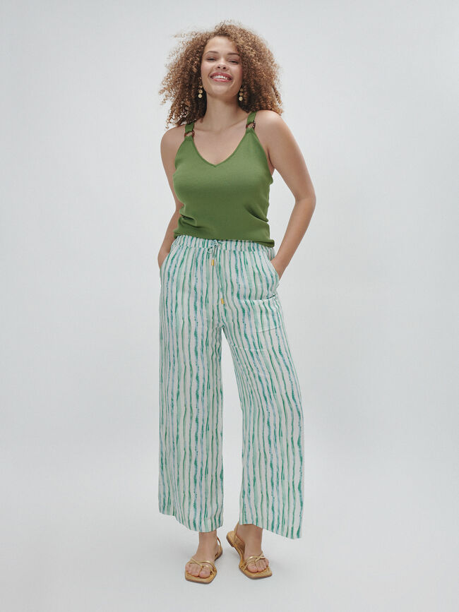 Pantalón fluido estampado Verde