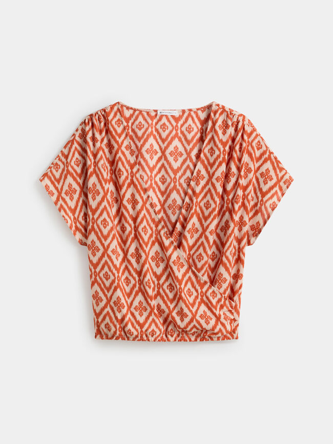 BLUSA CRUZADA ESTAMPADA NARANJA QUEMADO