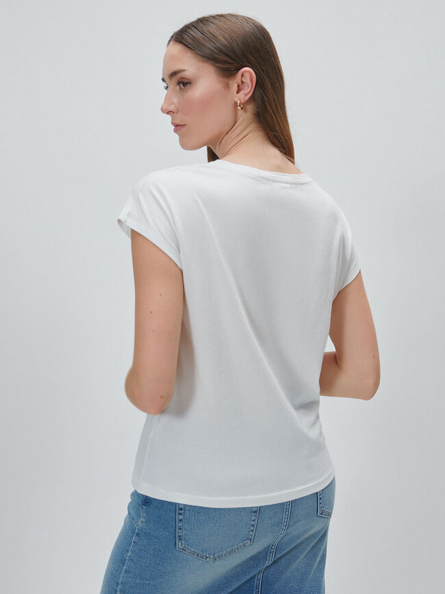 CAMISETA FLORES LENTEJUELAS Blanco Optico